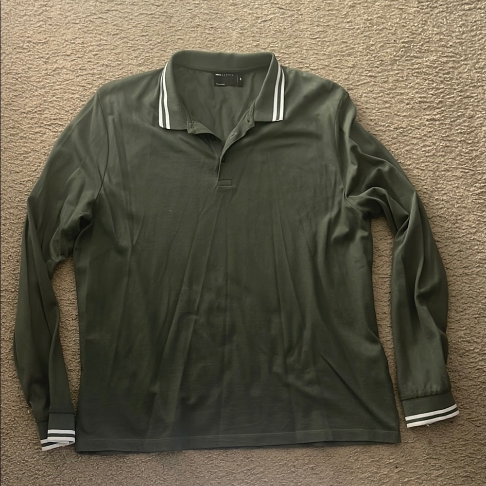 ASOS Green Polo Shirt with Striped Trim